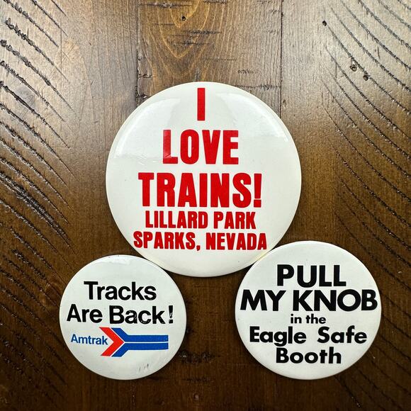 Vintage Train Pinback Buttons 80's Adult Humor Gift Collectible Trains AmTrak - Picture 1 of 2